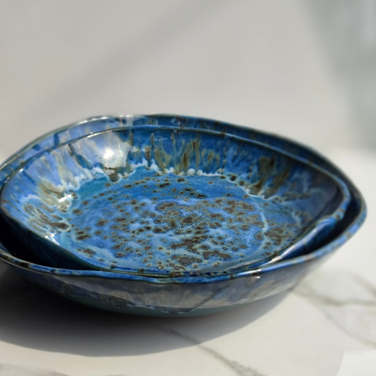 Handmade Blue Ceramic Bowls - Set of 2