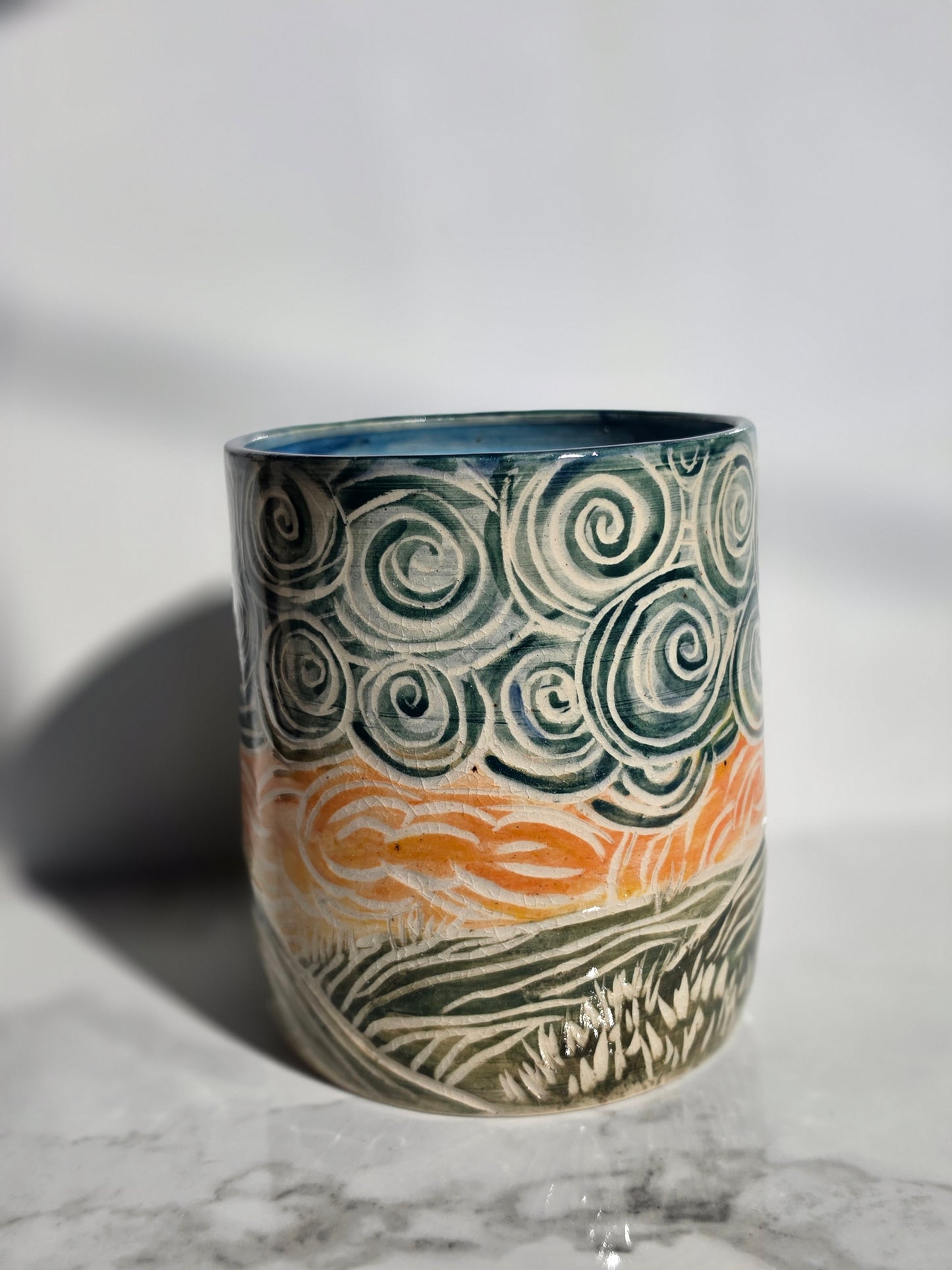 Whirling Wind: Sgraffito Stoneware Vessel