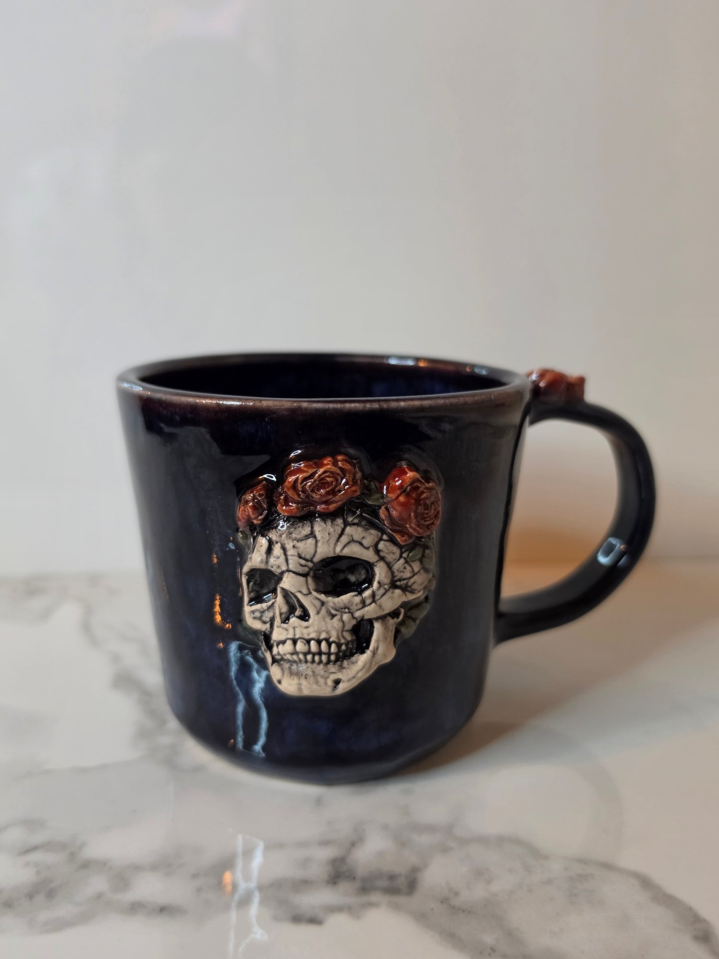 Gothic Elegance - Raised Skull and Rose Clay Mug