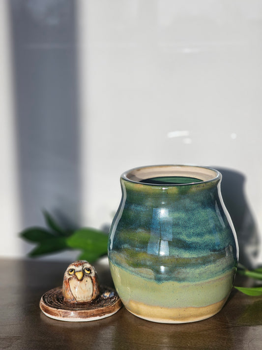 Ceramic Lidded Owl Jar