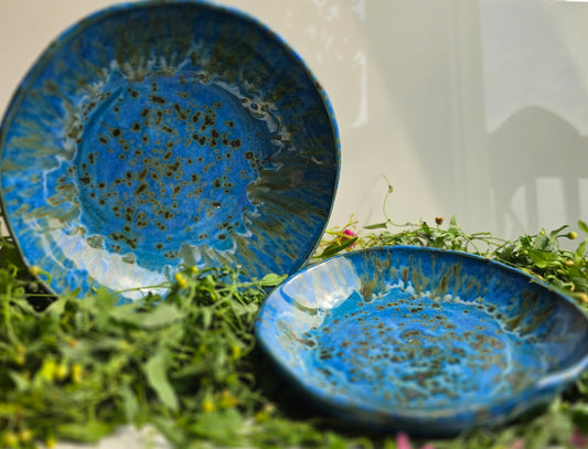 Handmade Blue Ceramic Bowls - Set of 2