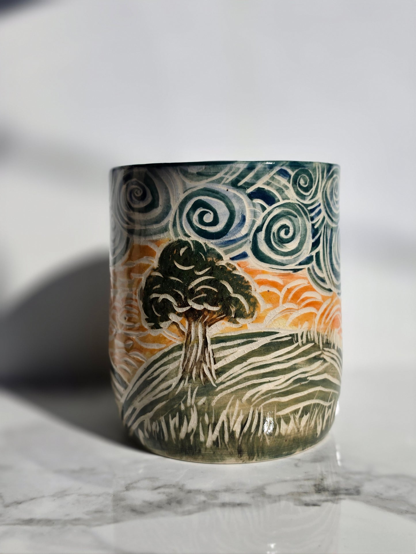 Whirling Wind: Sgraffito Stoneware Vessel