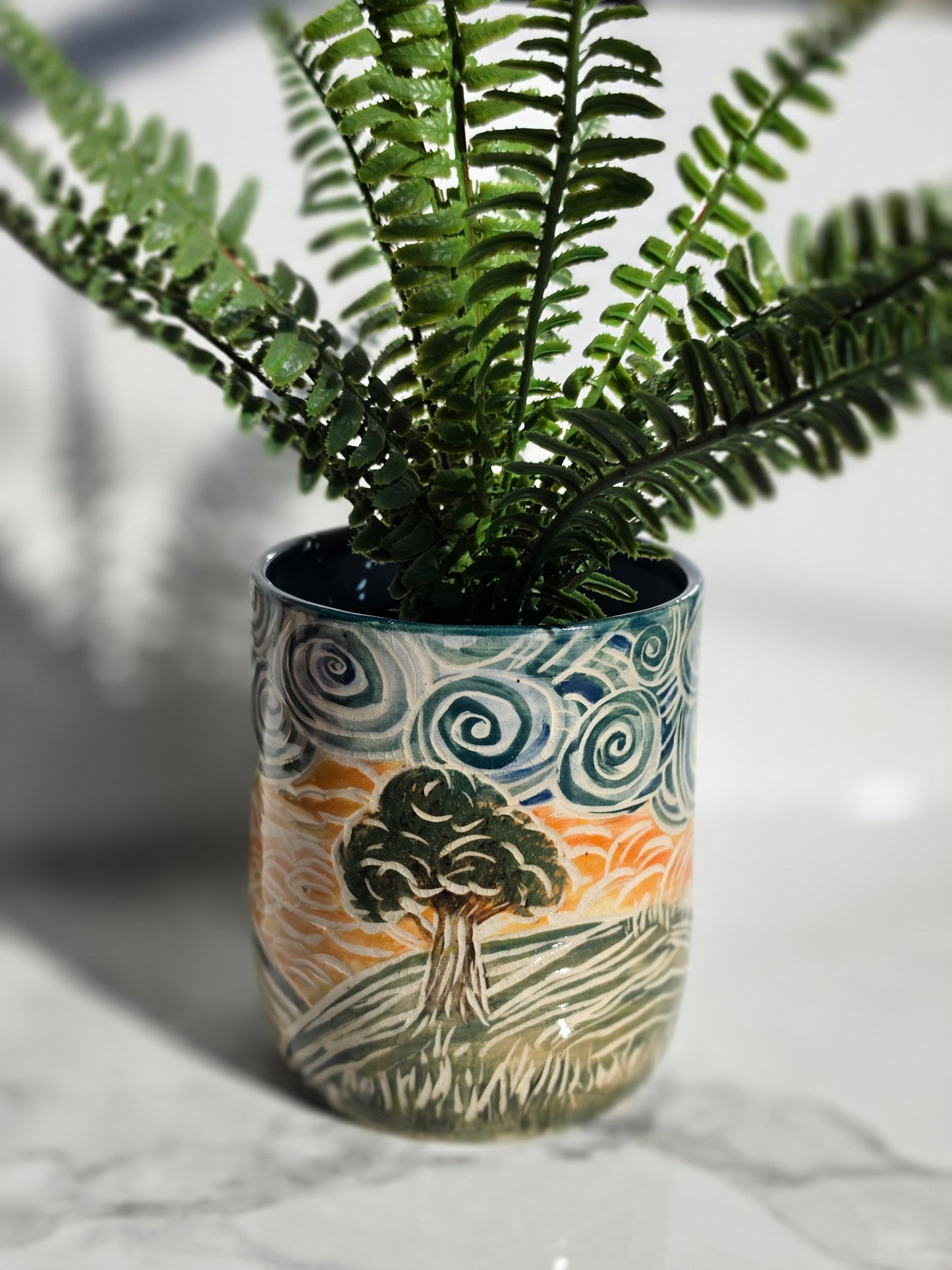 Whirling Wind: Sgraffito Stoneware Vessel