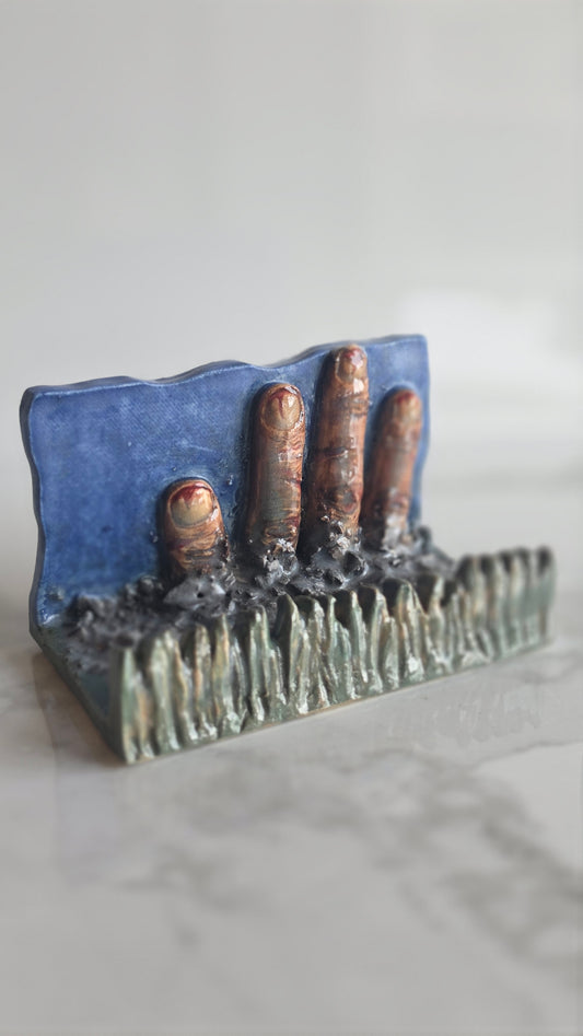 Undead Rising Ceramic Card Holder – Creepy Severed Fingers Desktop Display