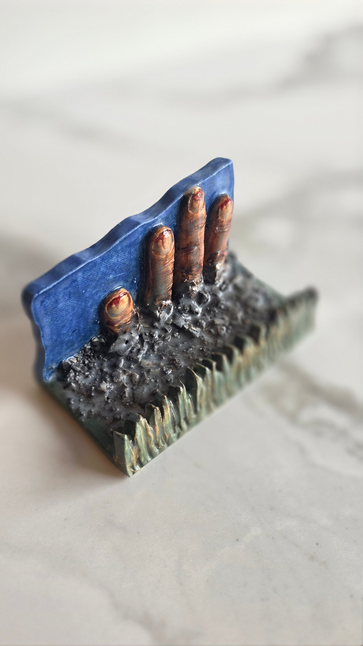 Undead Rising Ceramic Card Holder – Creepy Severed Fingers Desktop Display
