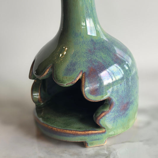Handcrafted Green Ceramic Mini Chiminea – Scalloped Fluted Palo Santo Burner