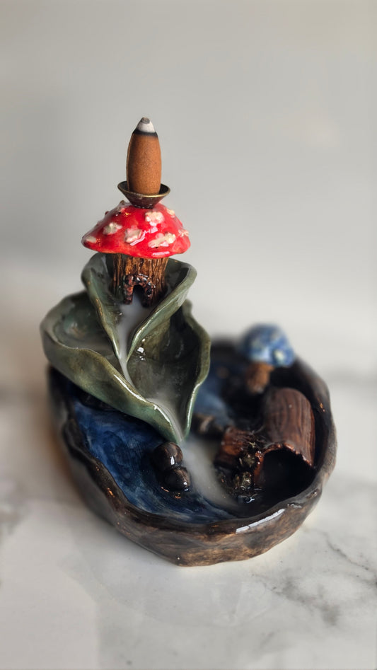 Handcrafted Mushroom Cottage Backflow Burner