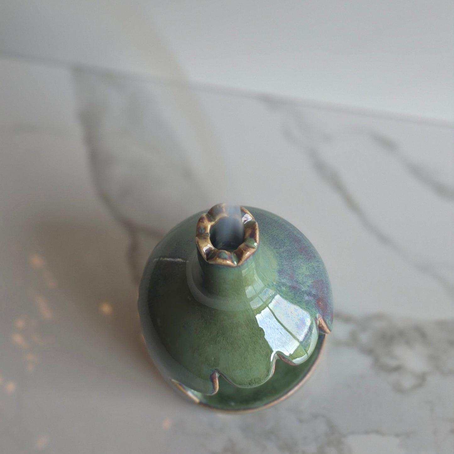 Handcrafted Green Ceramic Mini Chiminea – Scalloped Fluted Palo Santo Burner