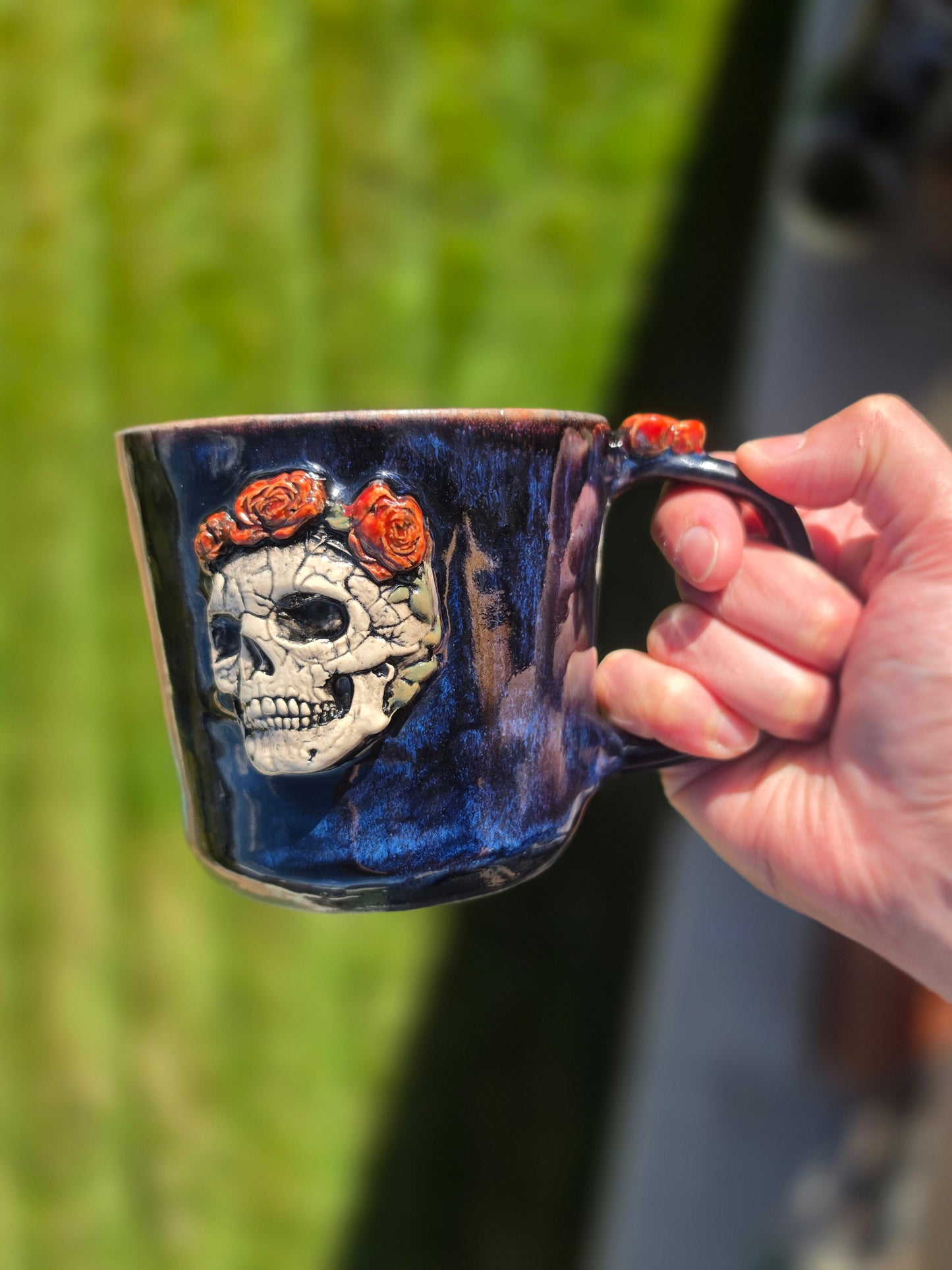 Gothic Elegance - Raised Skull and Rose Clay Mug