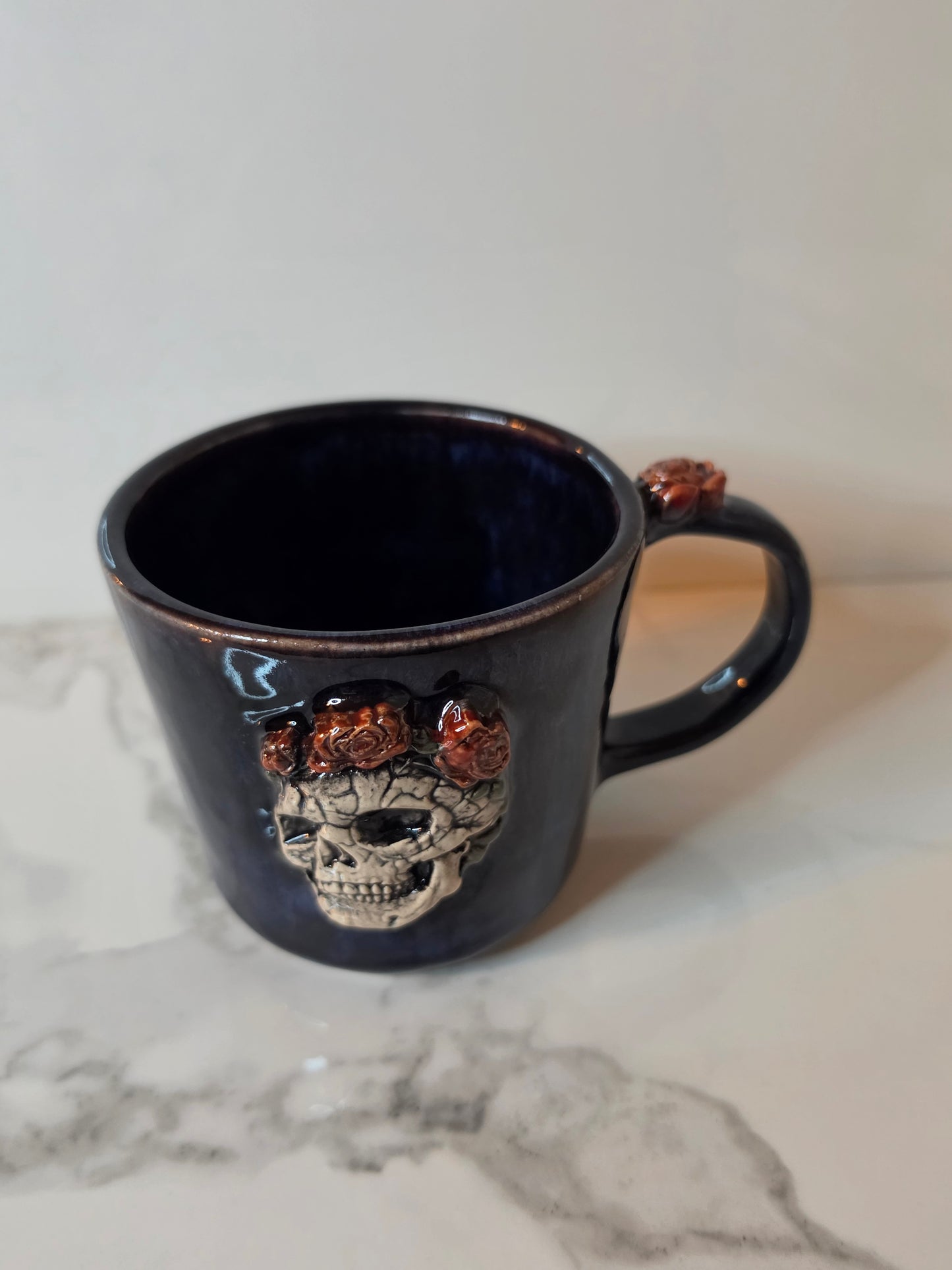 Gothic Elegance - Raised Skull and Rose Clay Mug