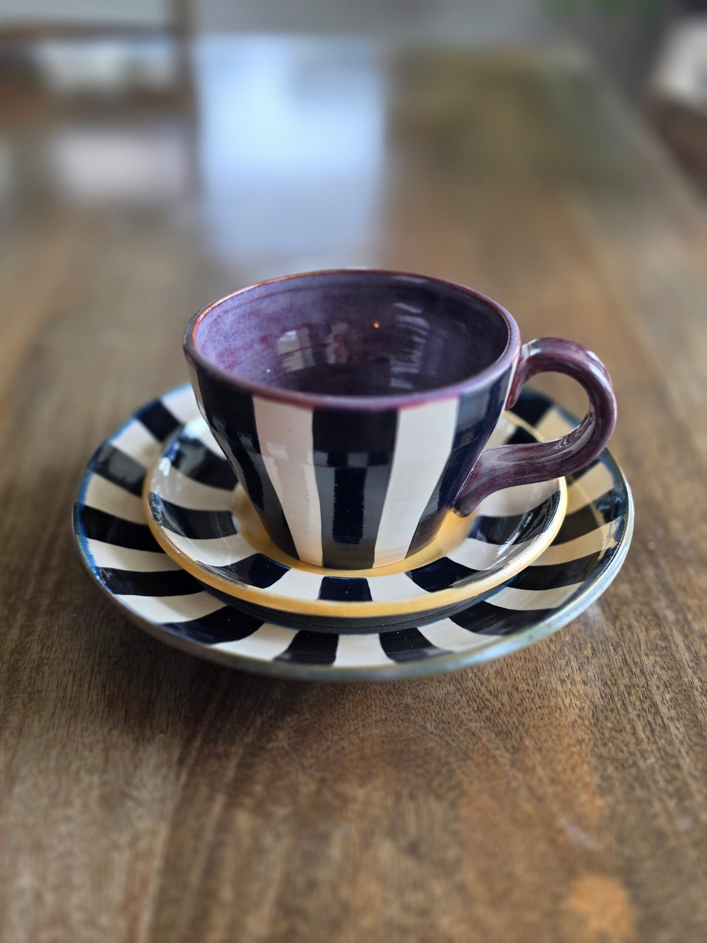 Handmade Whimsical Striped Coffee Cup Trio