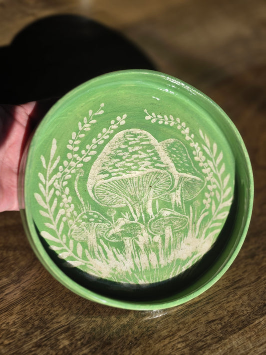 The Forest Floor: Handmade Ceramic Mushroom Sgraffito Trinket Dish