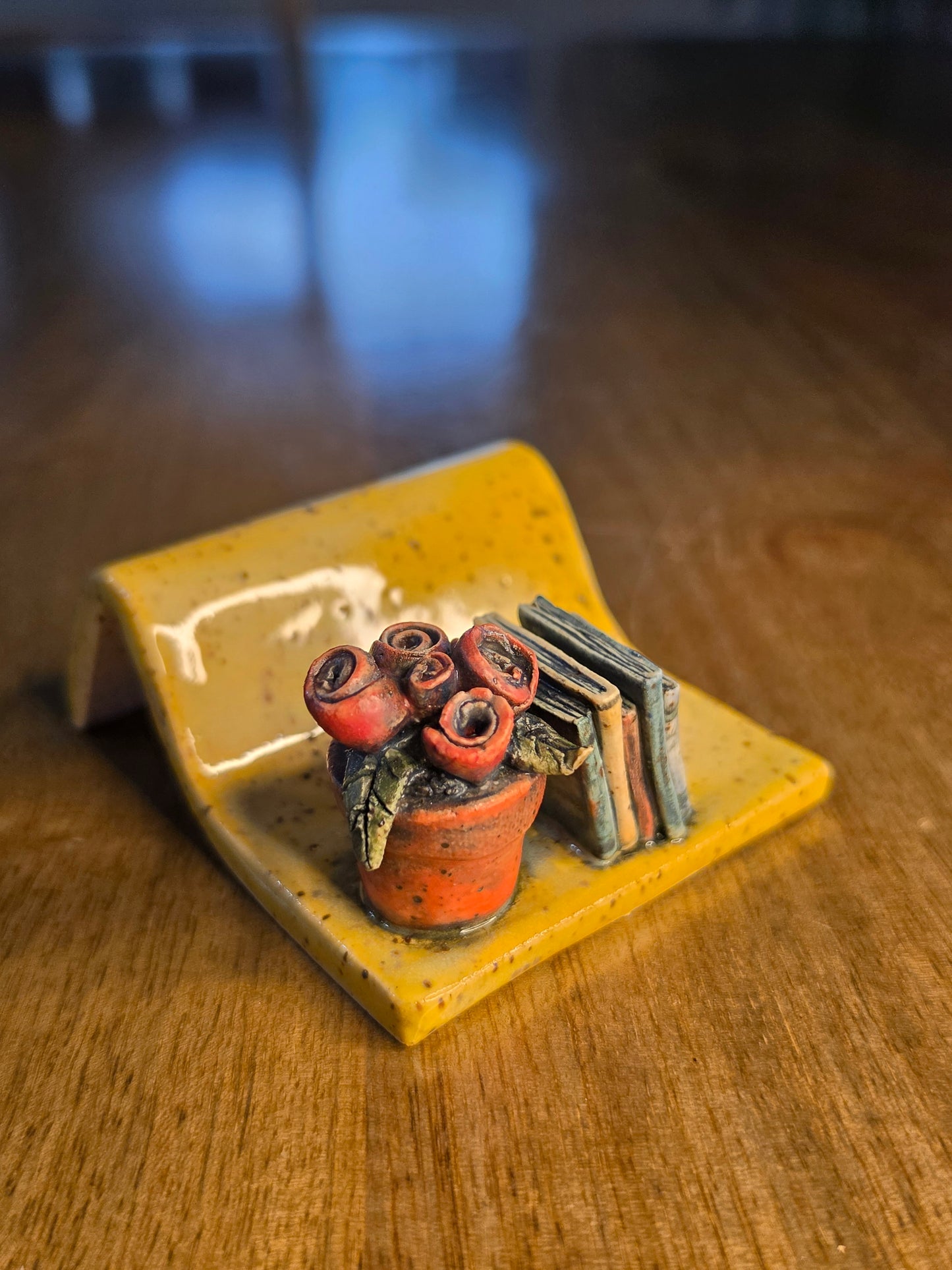 The Cozy Nook: Handmade Ceramic Book & Rose Business Card Holder