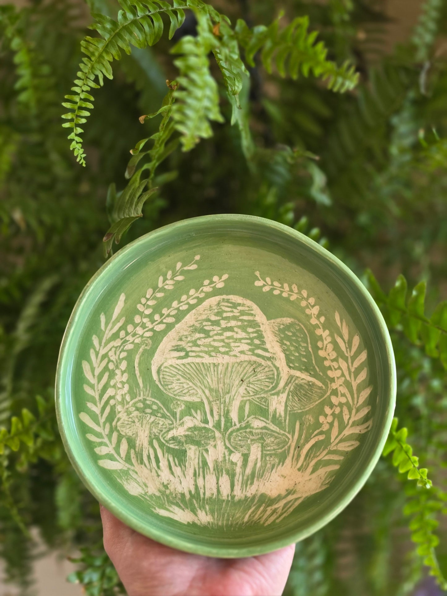 The Forest Floor: Handmade Ceramic Mushroom Sgraffito Trinket Dish