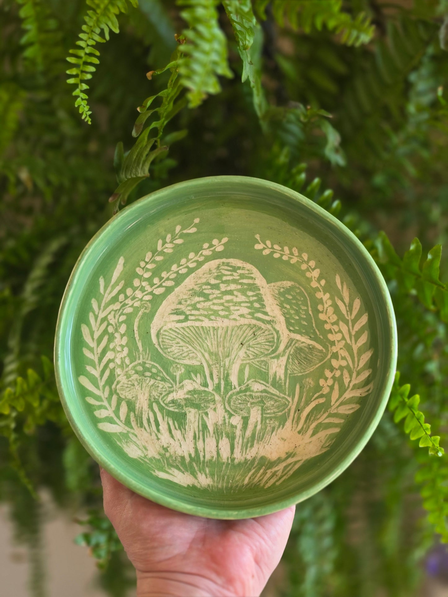 The Forest Floor: Handmade Ceramic Mushroom Sgraffito Trinket Dish
