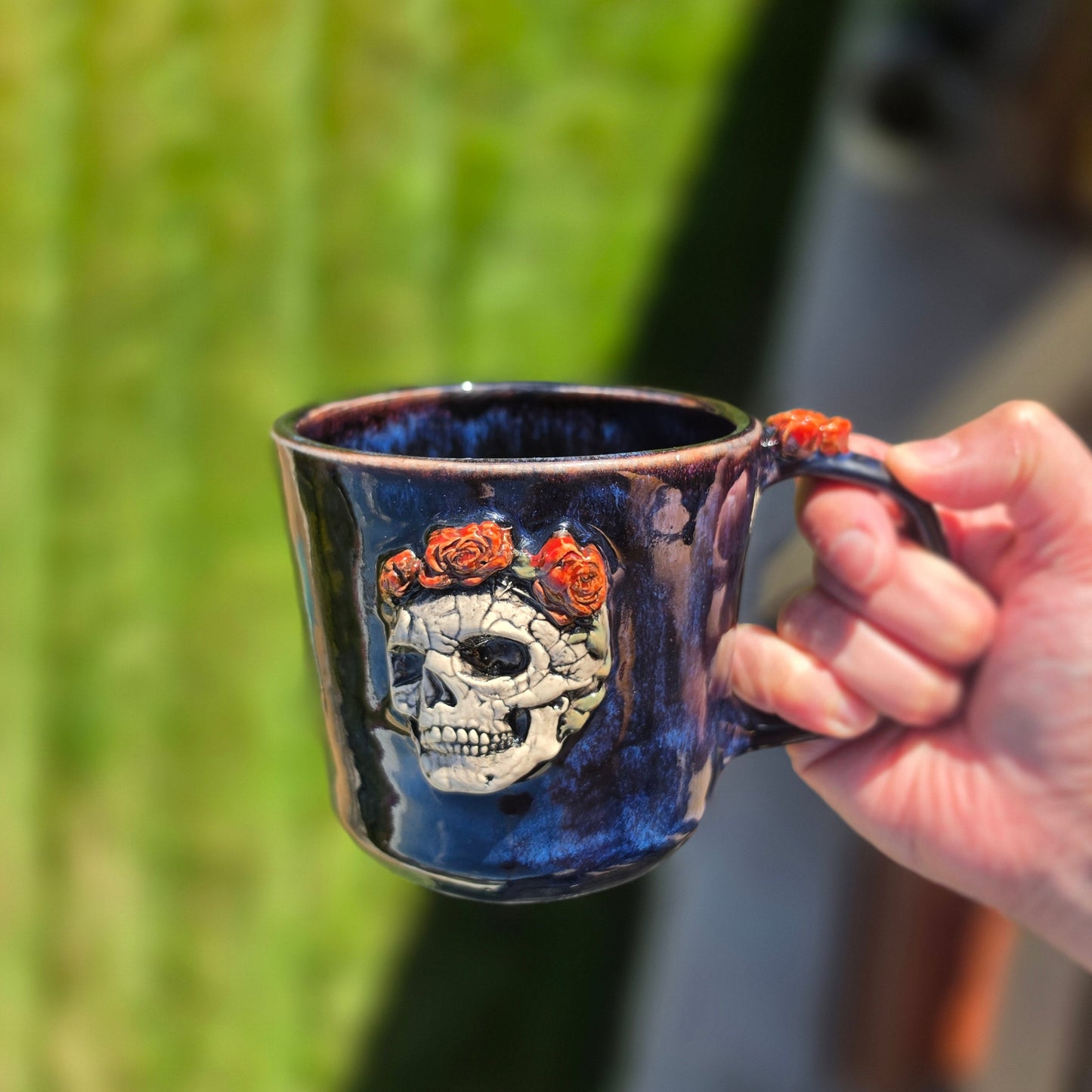 Gothic Elegance - Raised Skull and Rose Clay Mug