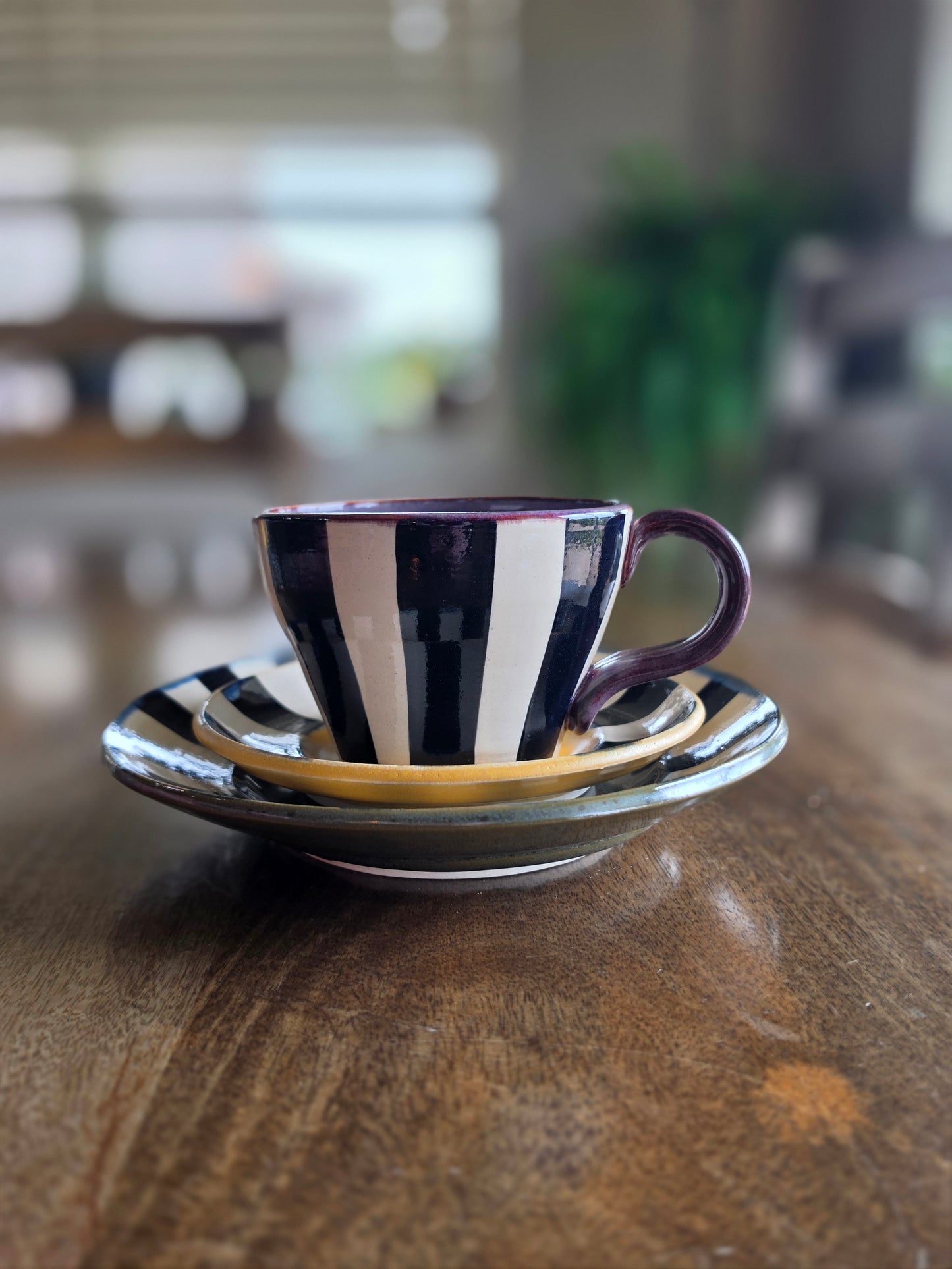 Handmade Whimsical Striped Coffee Cup Trio