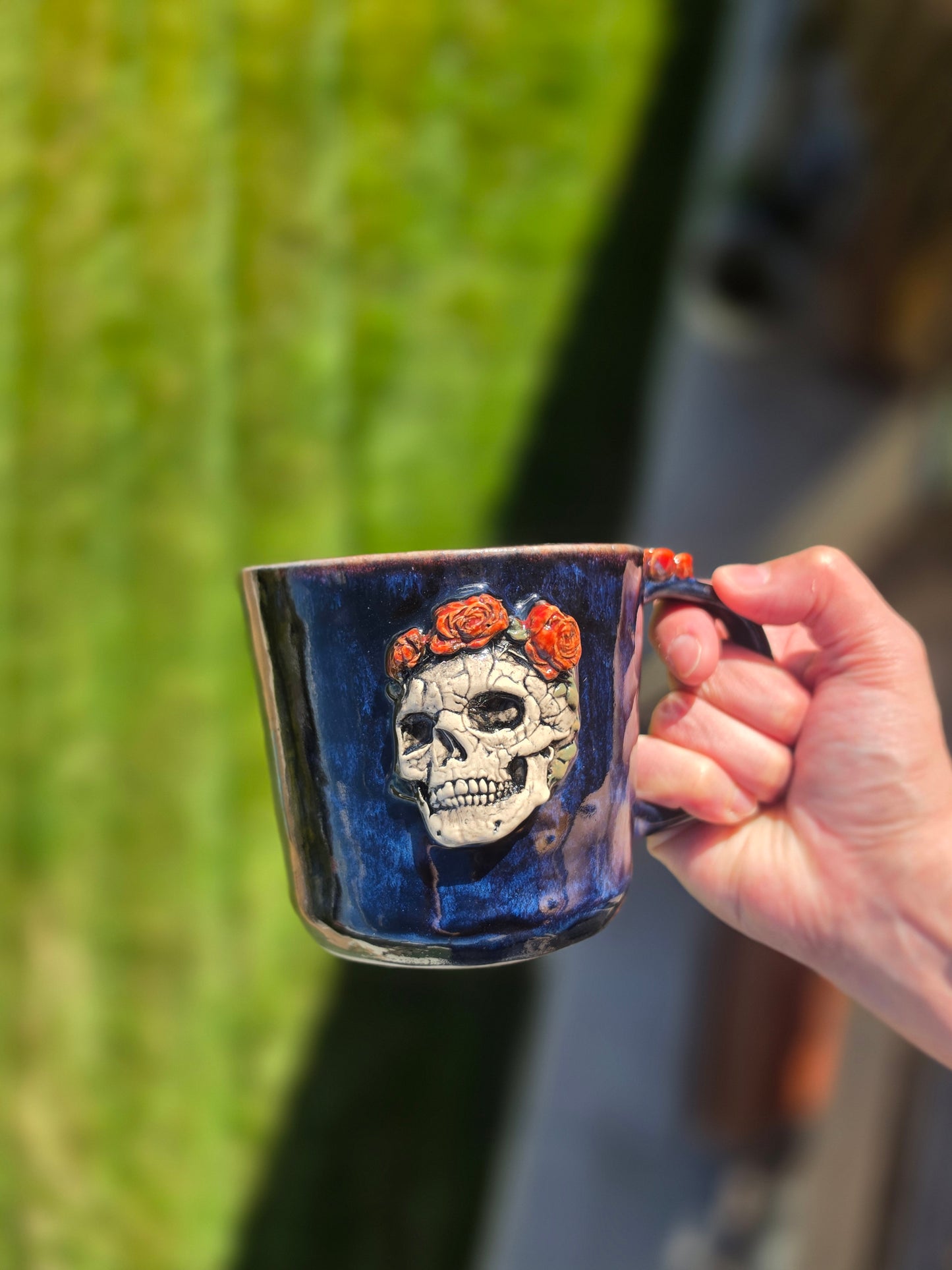 Gothic Elegance - Raised Skull and Rose Clay Mug